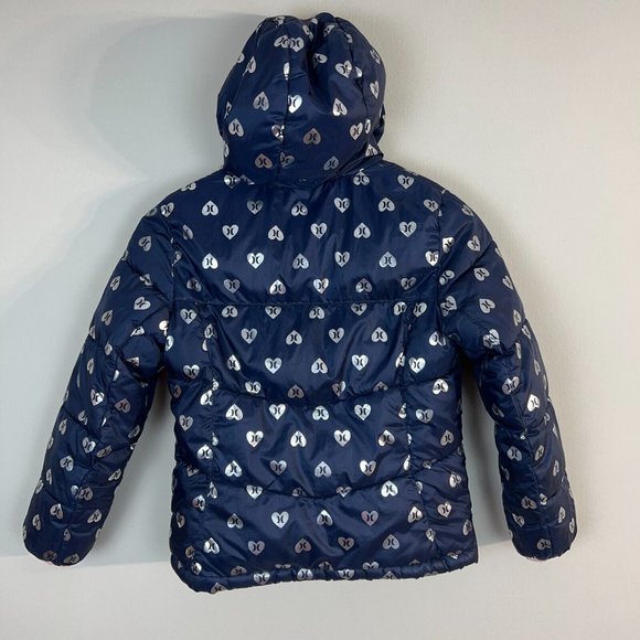 Hurley Puffer Jacket Girls S 8 10 Heart Navy Silver Fleece Lined Hooded Full Zip - Picture 7 of 14